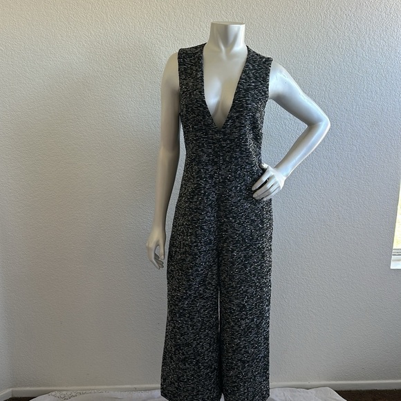 NWT ZARA Tweed Knit Sleeveless Plunge Cropped Wide Leg Jumpsuit - Picture 4 of 10